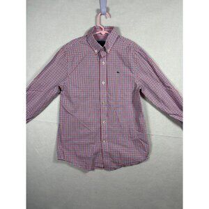 Vineyard Vines Boys Red & Blue Whale Plaid Long Sleeve Button-Down Shirt S (8-10
